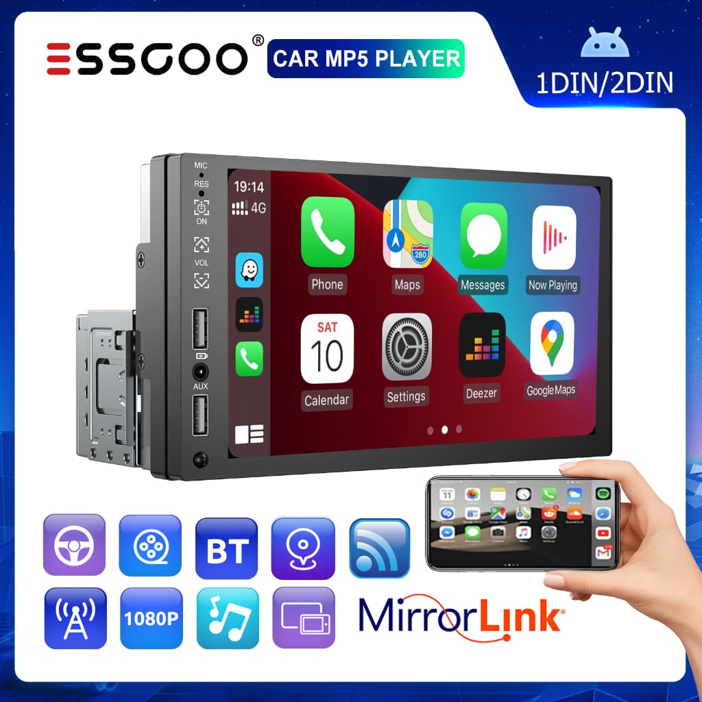 ESSGOO 1 din 2 din Carro MP5 Player Rádio 7 Polegadas Tela Sensível Ao Toque Mirror Link Multimídia Car Bluetooth FM