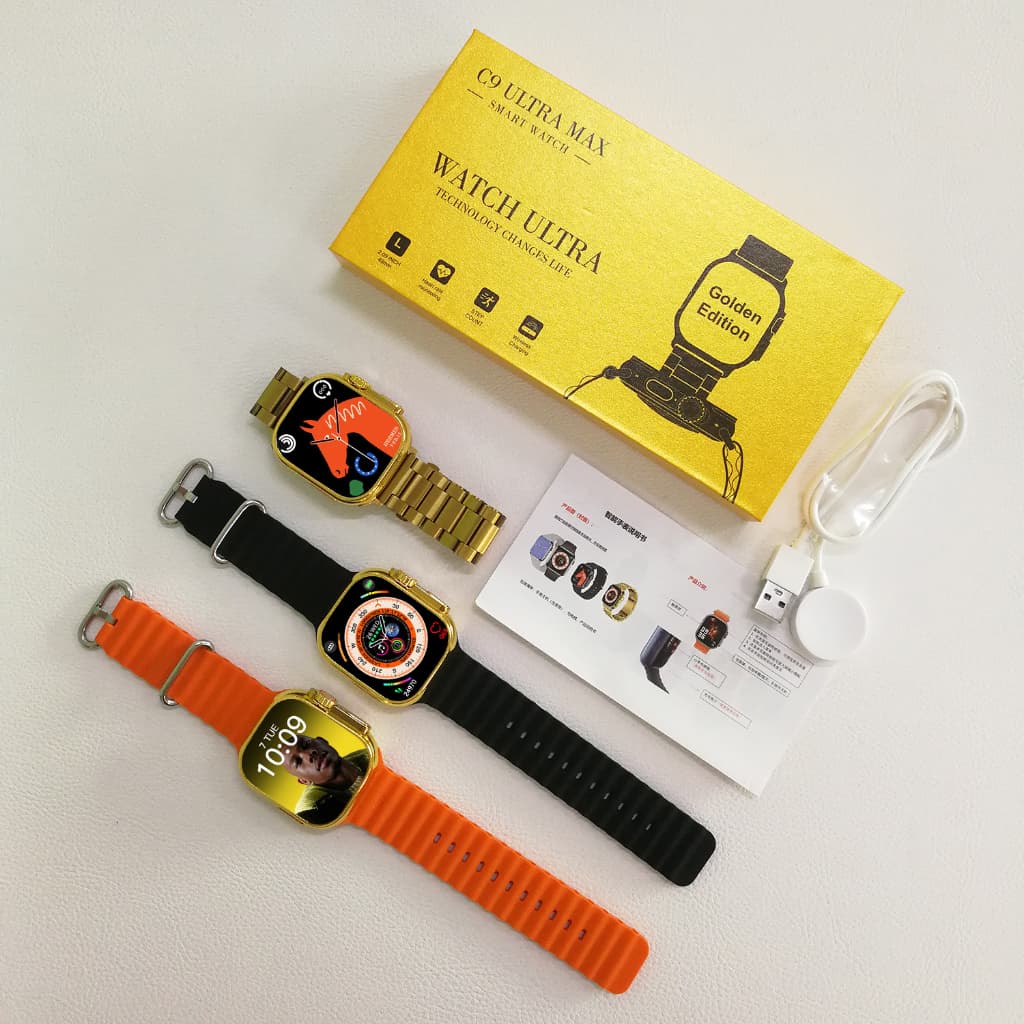 Nova 2025 C9 Ultra MAX Gold Relógio Inteligente NFC Sem Fio Smartwatch Bluetooth Chamada Homens Mulheres Esporte Série