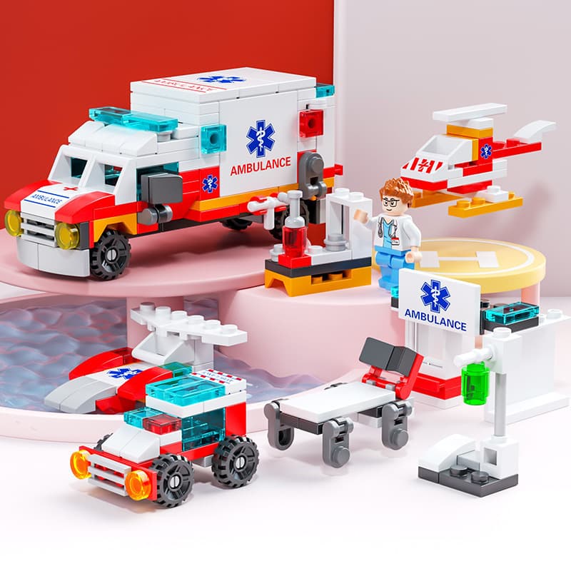 Pequena partícula Mini caminhão de bombeiros série brinquedos educativos das crianças bloco de construção menino montado