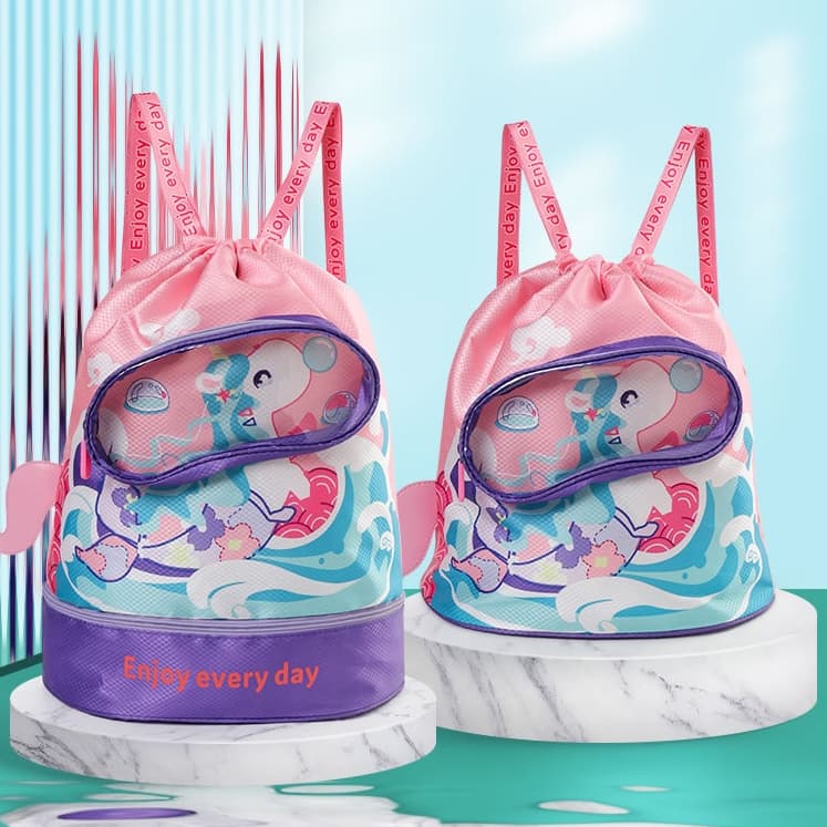 Mochila Praia Infantil Impermeável 20L Natação Piscina com Compartimento Seco e Úmido​ Black Banana