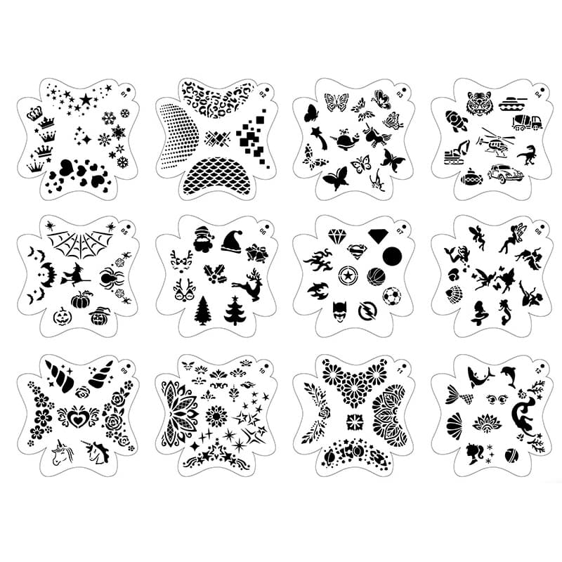 Modelos De Estênceis De 17 * 17cm Para Pintura Facial Arte Corporal Profissional De Bricolagem PET Plástico Reutilizável