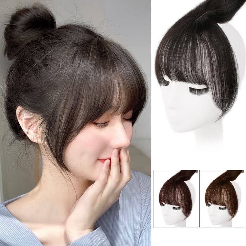 Topo Artigo decorativo de Cabelo Cabelo Humano com Franja Reta para Mulheres, Clip-in, 24cm