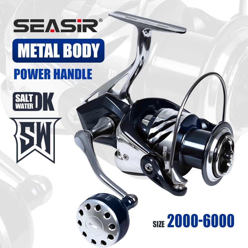 Seasir Contra Molinete de Pesca 2000-6000 Metal 5.2:1 Drag 15kg Freio Carbono Cabo Alumínio Mar