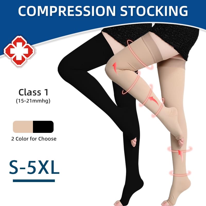 15-21mmHg Meias De Compressão Médica Mulher Alta Prevenção De Varizes Pressão Longa Do Dedo Pé Aberto Mais Tamanho S-5XL