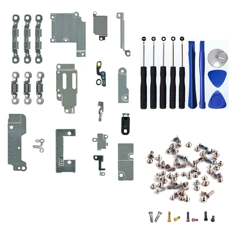 1Set Pequenas Peças De Metal Conjunto Titular Bracket Escudo Placa  Conjunto Completo Parafusos Para Iphone 5s 6 6 S 7 8 Plus X Xr Xs Max
