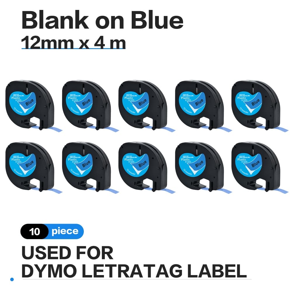 10 Pcs 12mm LetraTag LT91205 LT 91205 Fita De Etiquetagem Para Dymo letra tag Plástico 91205 Preto Em Azul Máquina De Et