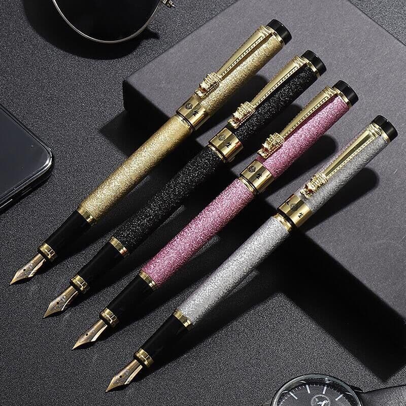 Nova Caneta Tinteiro Dragão Metal Luxo Elegante Ponta de Pena