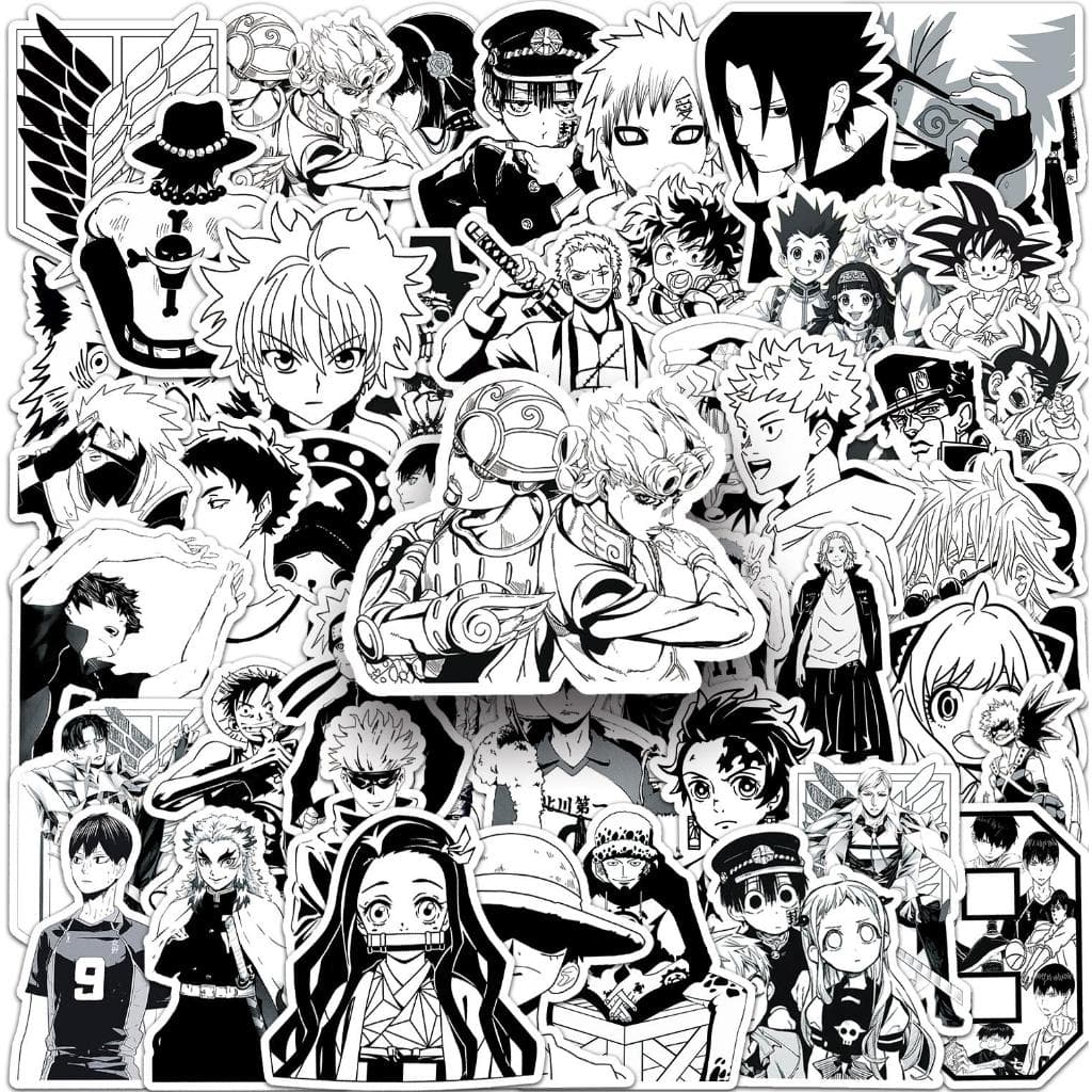 50 Peças Engraçado Preto E Branco anime Japonês Adesivos À Prova Dwaterproof Água DIY Para Telefones Portátil Adesivo De