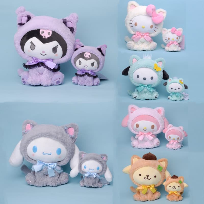 Sanrio 10cm / 23cm Chaveiro Kuromi Canela Gato Canela Papel de Pelúcia de Gato Kawaii Boneca Pingente de Boneca Cartoon