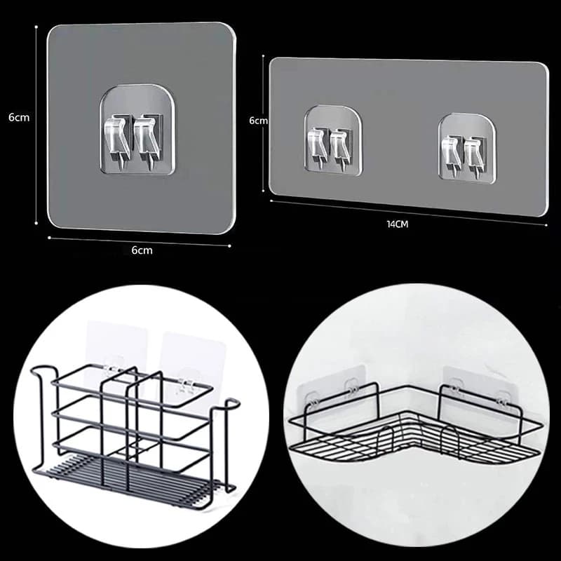 Auto-Adesivo Prateleira Do Banheiro Canto Rack Ganchos/Wall Mounted Fio Cesta De Parede/Sem Perfuração Sob O Cabide/Chuveiro Acessórios De Cozinha