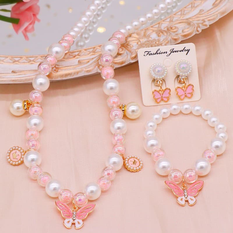 Crianças Colar De Pérolas Estilo Princesa Da Menina Clavícula Bebê Pulseira 5 Em 1 Conjunto