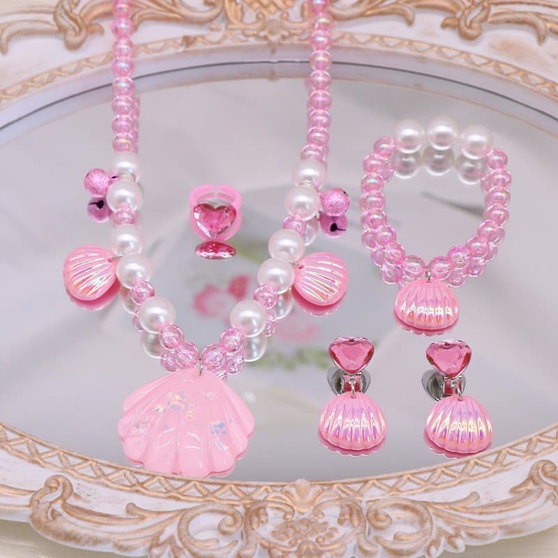5 Pçs/set Colar Infantil Jóias Concha Barbie Rosa Bonito Conjunto De Para Meninas