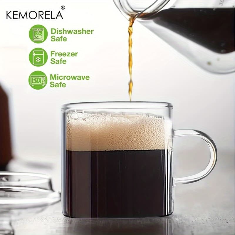 KEMORELA  6PCS Xícara De Chá Transparente Em Vidro Com Alça Pequena Alta Para Xícaras Quentes Ou Frias Latte Fancy Conjunto De Café Expresso