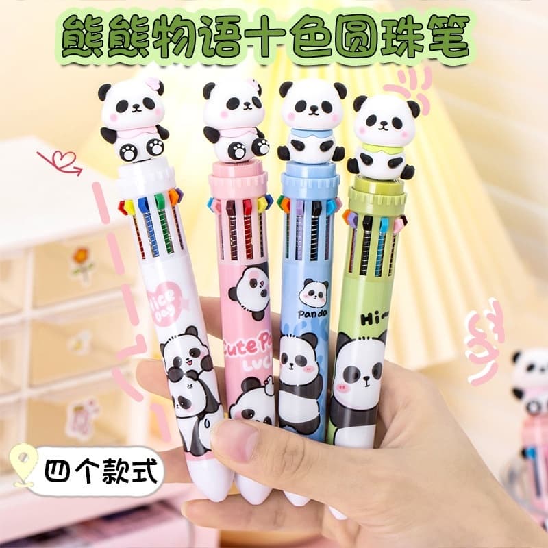 Novo Panda 10 Cores Caneta EsferográFica Folheto Criativo Papelaria Presentes Material Estudantil De EscritóRio Natal