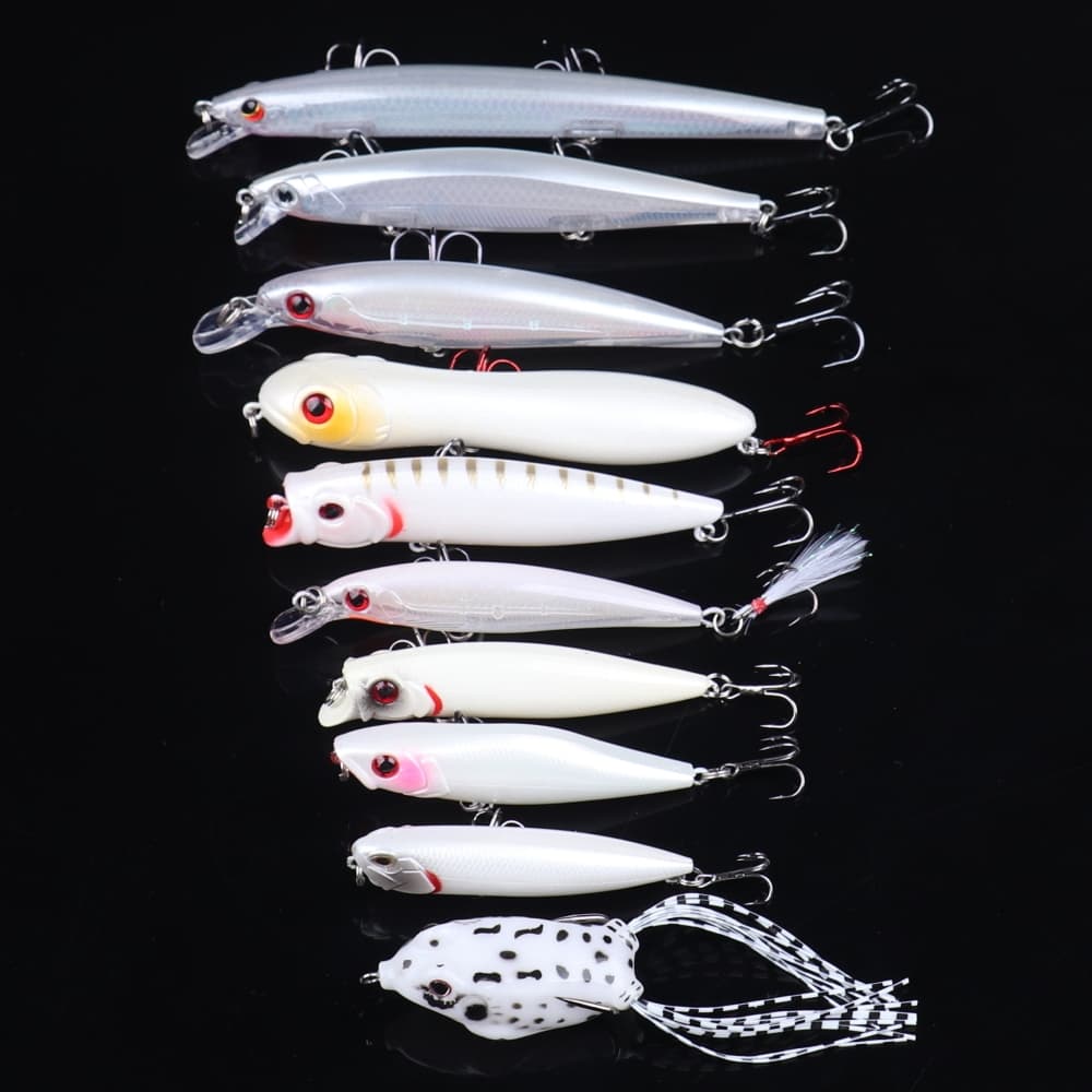 10pcs Kit De Iscas Artificiais De Tamanho Misto Cor Branca Popper Fishing Lures