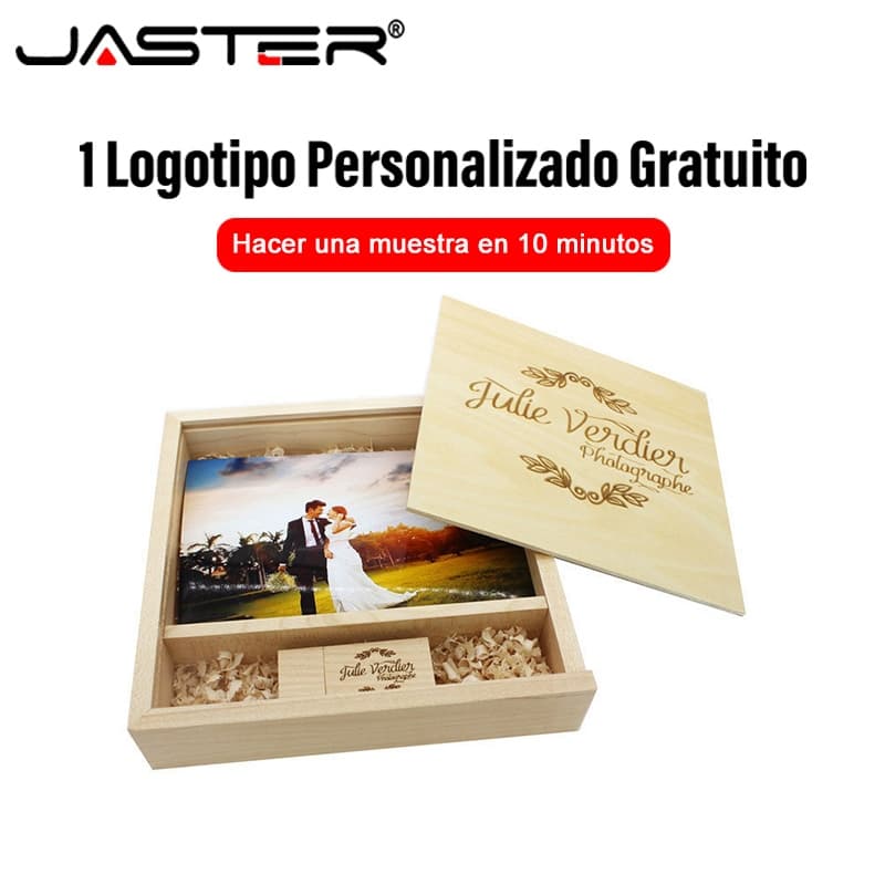 JASTER (1 Pcs Logotipo Do Cliente Grátis) USB 2.0 Flash Drive 128 Gb Caixa De Fotos De Madeira Memory Stick 64 Pen Para
