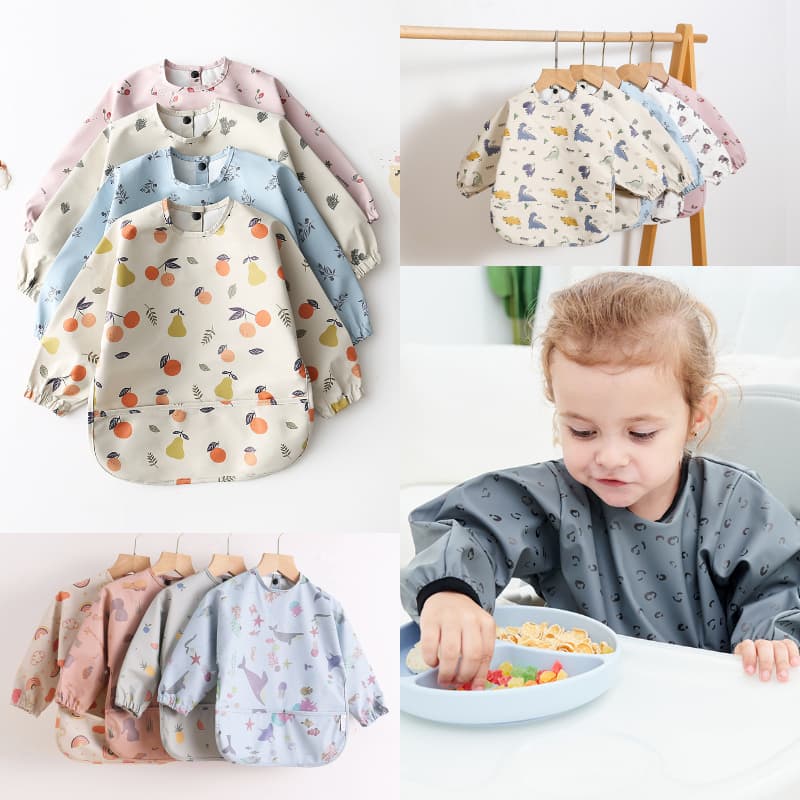 Upgrade Super Soft PU Danish Manga Longa Dinamarquesa Baby Kids Smock Babetes À Prova D'água Sem Limpeza Para Bebês Alimentando Roupas