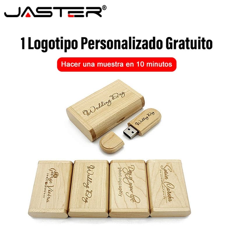 JASTER Caixa De Presente Em Concha De Madeira USB Flash Drives 128 Gb Grátis Caneta De Gravação A Laser 64 Com Logotipo