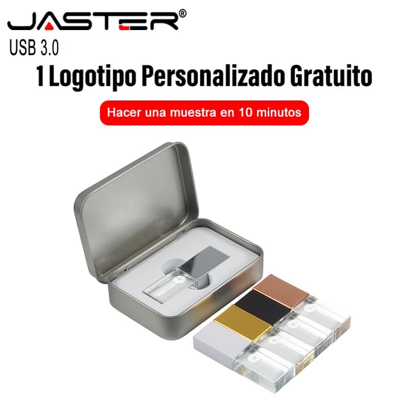 JASTER Crystal Com Sliver Box USB 3.0 Flash Drives 128GB Logotipo Personalizado Grátis Branco Preto Rosa Ouro Pen Drive