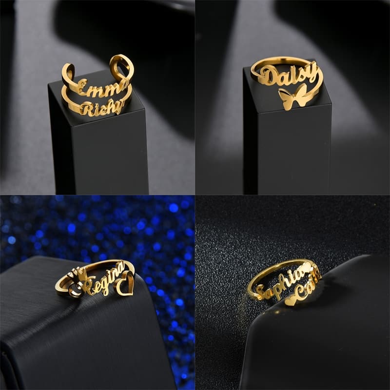 【 Name Personalizado Ring 】 Custom Anel De Nome Duplo Para Homens Familiar Feminino Jóias Personalizadas