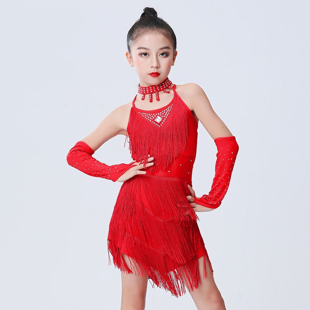 Vestido De Borla De Diamante Lantejoulas Dança Latina Festival Desempenho Competição