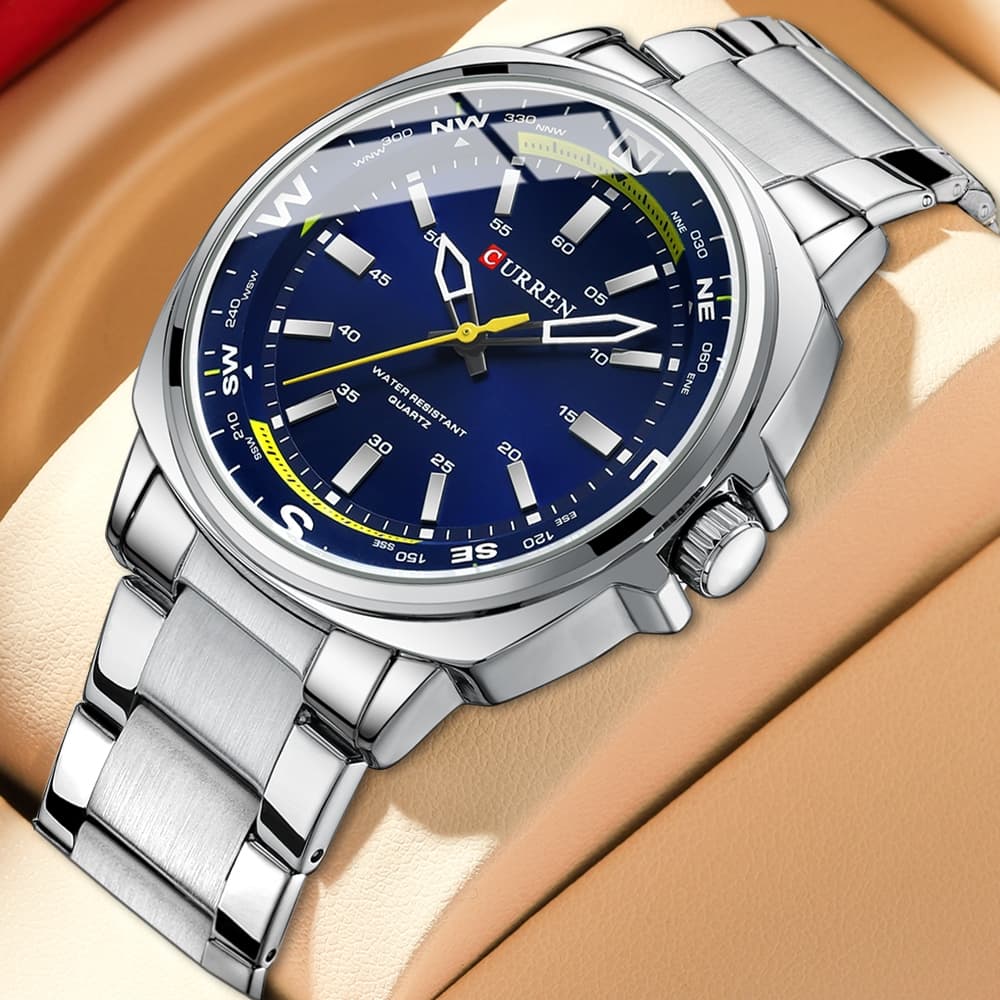 Relógio CURREN Men's Watch original Novinho Em Folha De Aço Inoxidável Fashion Casual Business Sports Quartz À Prova D'água 8455 X