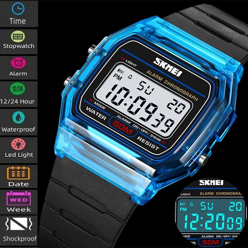 Skmei Women Relógio Digital De Moda Caixa Transparente TPU Correia 5 ATM Pulso Feminino À Prova D'água Led Sport's Wristwatch