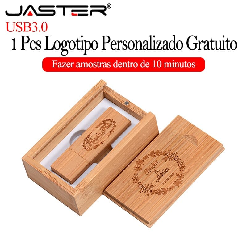 JASTER (1PCS Logotipo Gratuito) Unidade Flash USB 3.0 De Madeira 64GB Memória Fotográfica Stick 32GB + Pen Drive Caixa 1