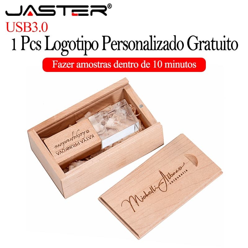 JASTER (Logotipo Personalizado Gratuito) USB 3.0 Flash Drive 128GB Memória De Presente De Casamento Stick 64GB Crystal +