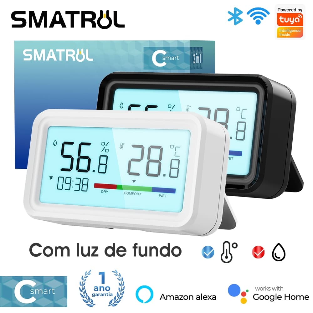 SMATRUL Tuya Smart Home Digital Sem Fio Higrômetro Para Uso Interno Monitor De Sensor Com Luz De Fundo Aplicativo Remoto De Voz Alexa Google Notification Alarm