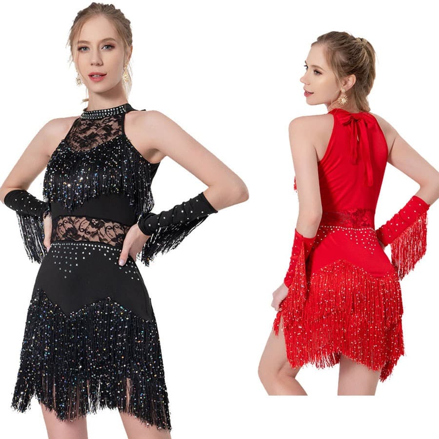 Novo vestido de dança latina festa de dança vestido com franjas vestido de dança latina vestido de competição de dança v