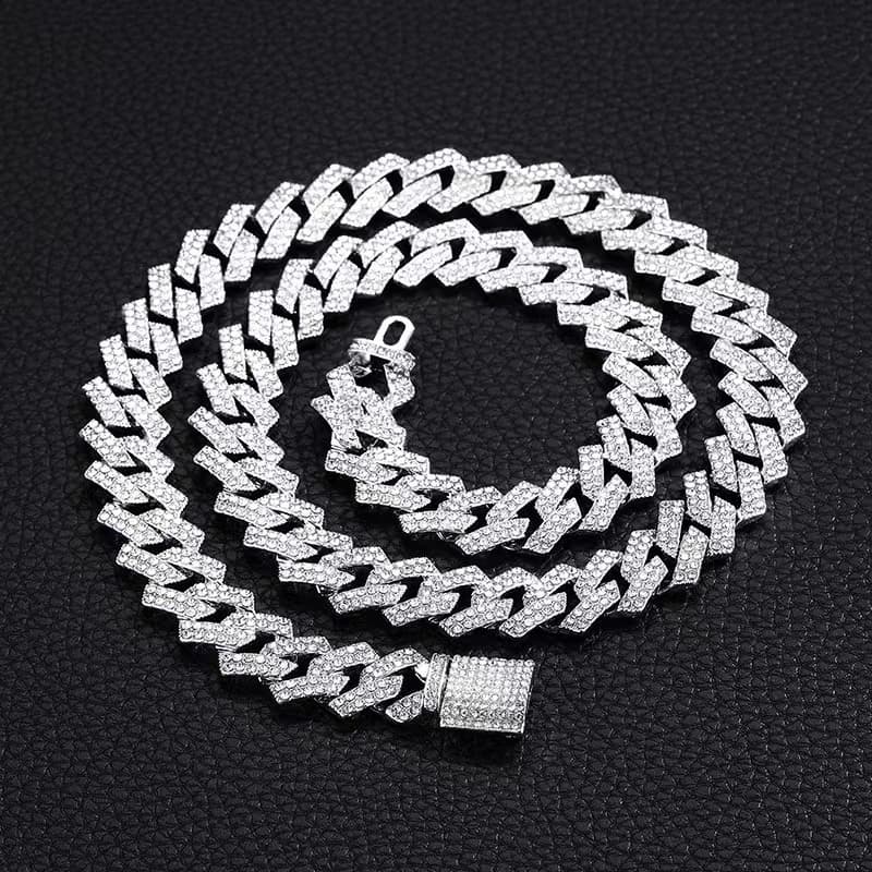 Novo  Corrente Cravejada 15Mm Ice Colar De Homens Hip Hop Colar De Diamante Cadeia Cubana Cadeia Homens Rhinestone Brace