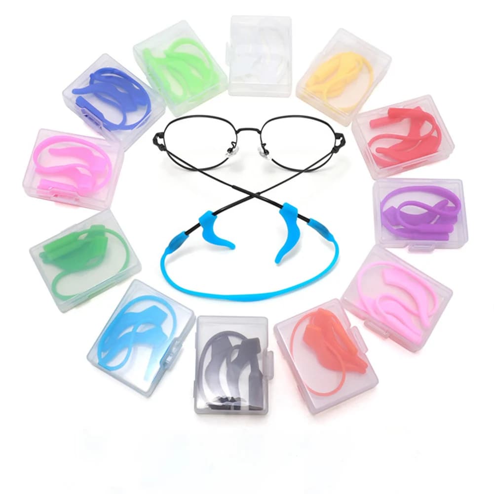 (com estojo) Corda de silicone antiderrapante para óculos Corrente elástica para óculos