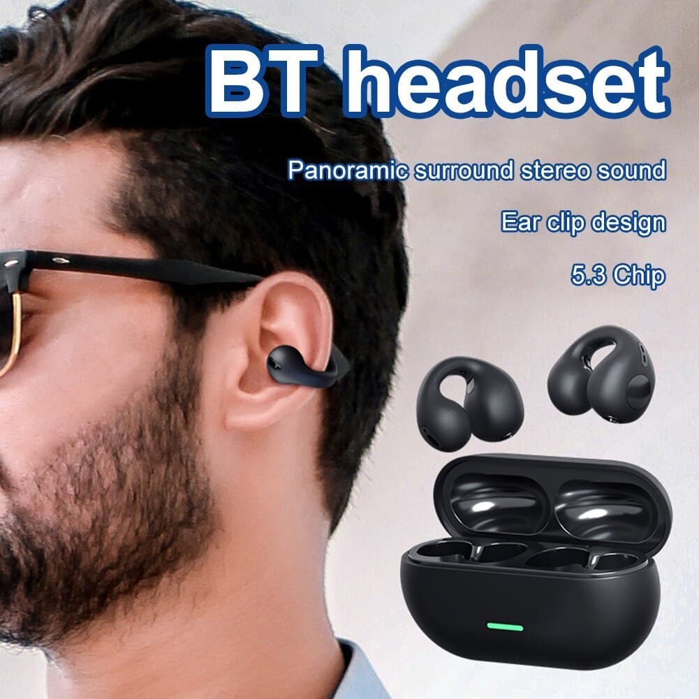 Fone De Ouvido Sem Fio Clip De Condução Óssea Bluetooth 5.3 No Esportivo Fones Com Microfone
