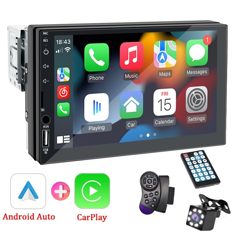 Central Multimídia Carplay 7 Polegadas 1 Din MP5 Bluetooth Mirrorlink Com Tela De Toque USB/AUX/TF