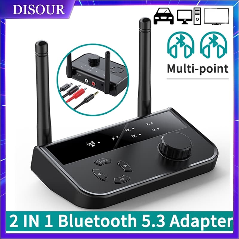 DISOUR Multipoint Bluetooth 5.3 Receptor Transmissor De Áudio 3.5mm AUX 2RCA Adaptador Sem Fio De Música Estéreo Para Ca