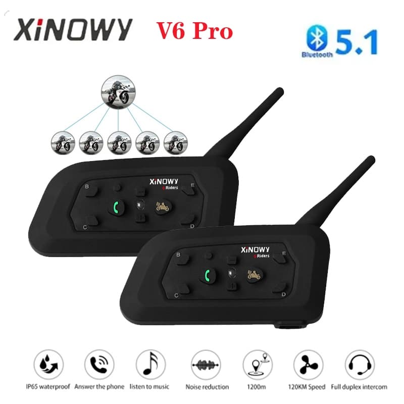 1/2Pcs Fone De Ouvido Intercomunicador De Capacete De Motocicleta V6 pro BT5.1 Para 6 Riders Group Full-duplex Falando IP65
