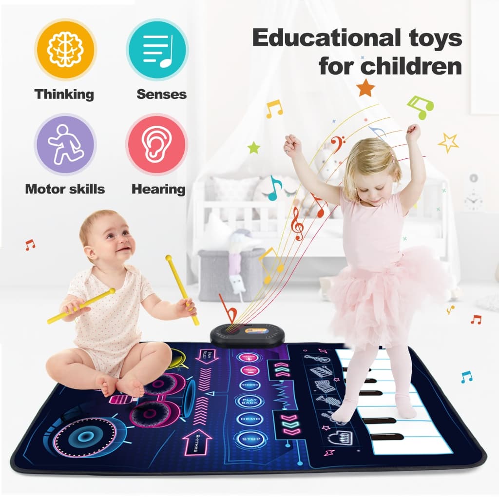 Tapete Musical Para Bebês , Teclado De Piano E Tambor De Jazz , Brinquedos Musicais 2 Em 1 Crianças , Toque No Chão , De