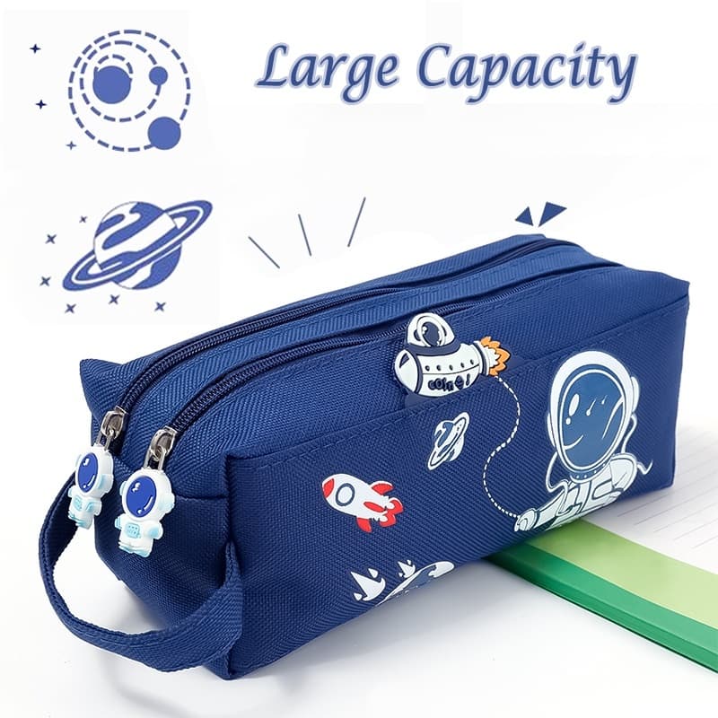 Estojo De Lápis De Astronauta Bonito Portátil De Grande Capacidade Saco De Caneta De Dupla Camada Armazenagem Escolar