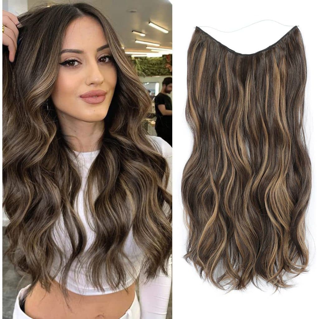 Fio Sintético De Cabelo Invisível De 24 Polegadas Sem Clip Extensão Linha De Pesca Peruca Ondulado Feminino Falso
