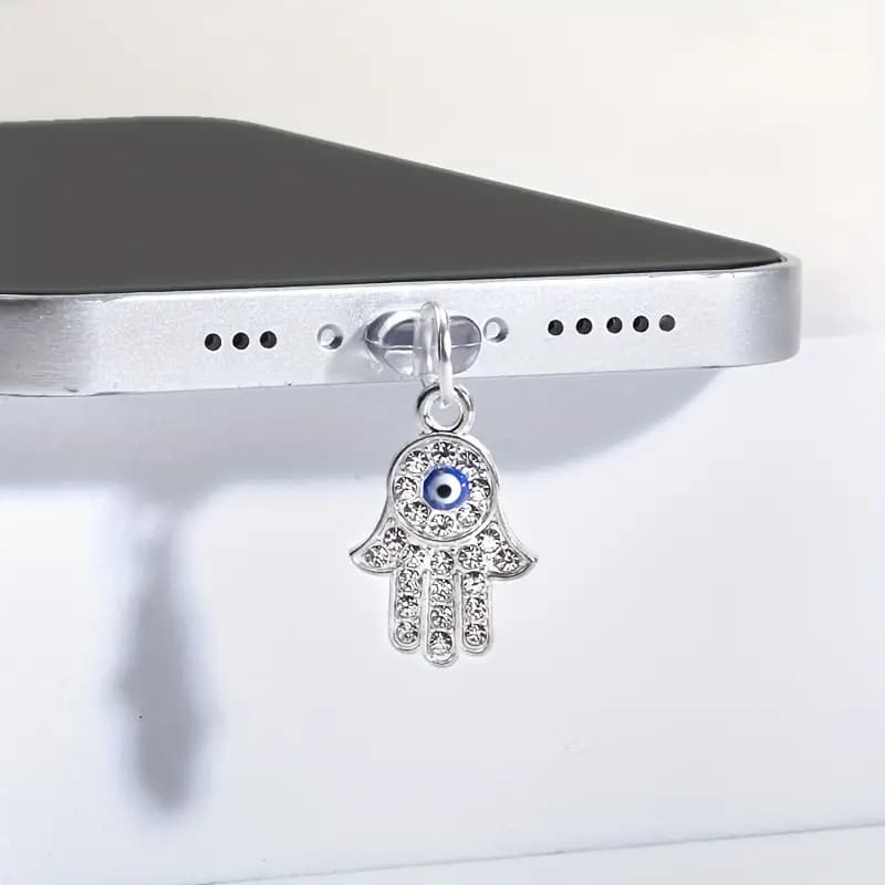 Telefone Celular Anti-pó Plug diy Alloy Rhinestone Palm Demon Eye Flower Charme Decoração Telefone Celular Anti-pó Plug