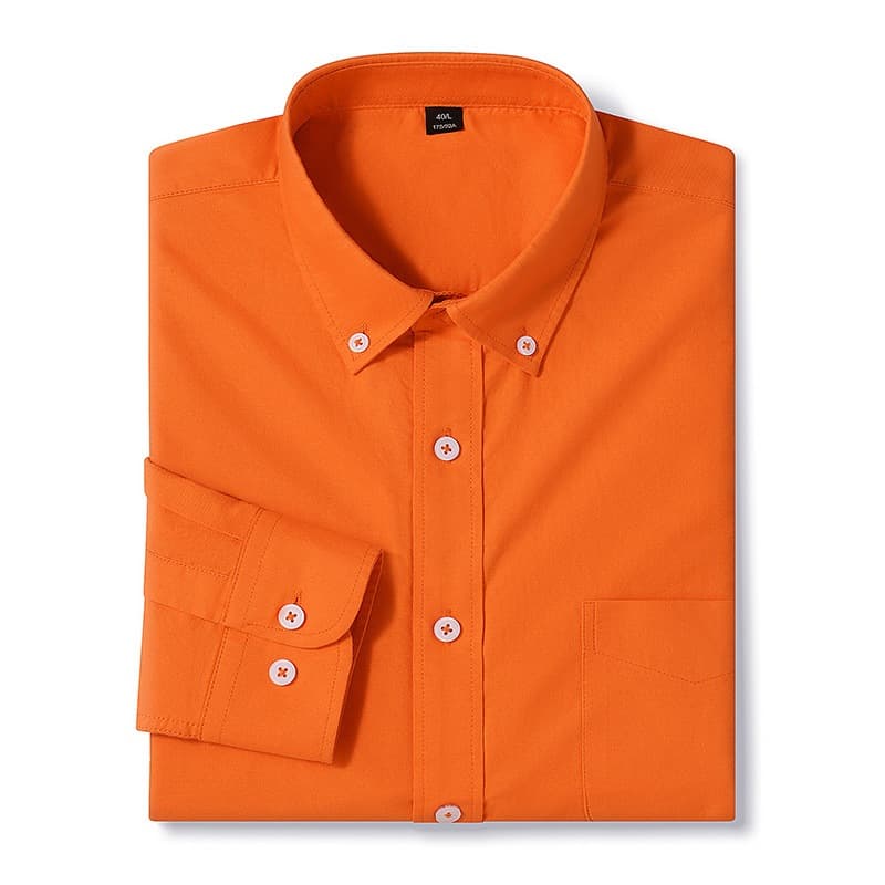 Casual 100% Algodão Manga Longa Masculina Camisa Social Coreana Laranja Estilo Homem Camisas