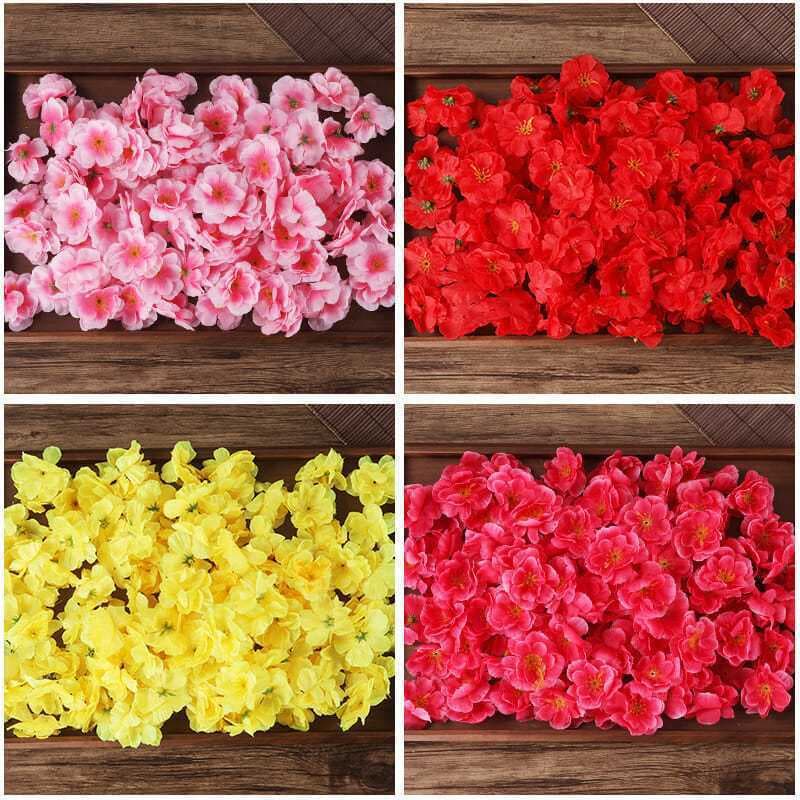 100Peças Simulação De Flor De Pêssego , Cabeça De Rosa , Decoração De Casamento , Material De Guirlanda Artesanal DIY arranjo flor Artificial De Cerejeira