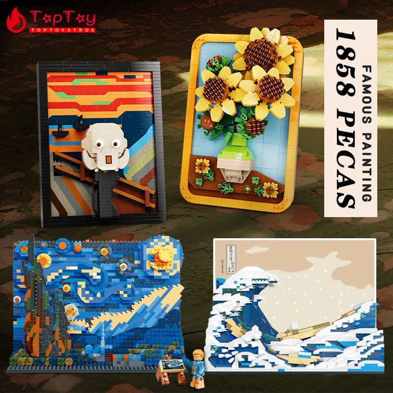 1858 Pçs Brinquedo de Blocos de Construção Criativo Van Gogh Céu Estrelado The Starry Night 3D Pintura Famosa e Presente