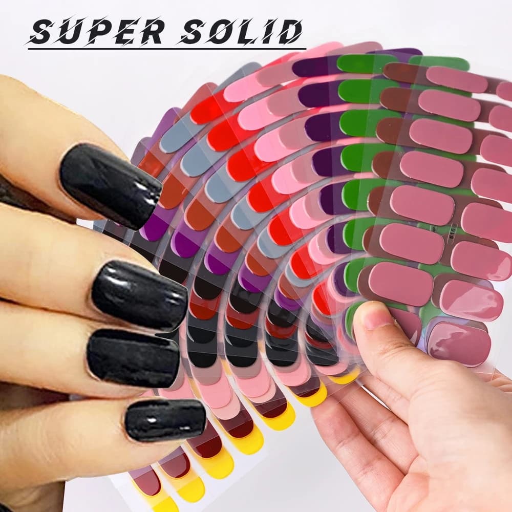 32Tips (2 Folhas) Adesivos Para Unhas DIY Gel De Cor Sólida De Longa Duração Manicure Decalque