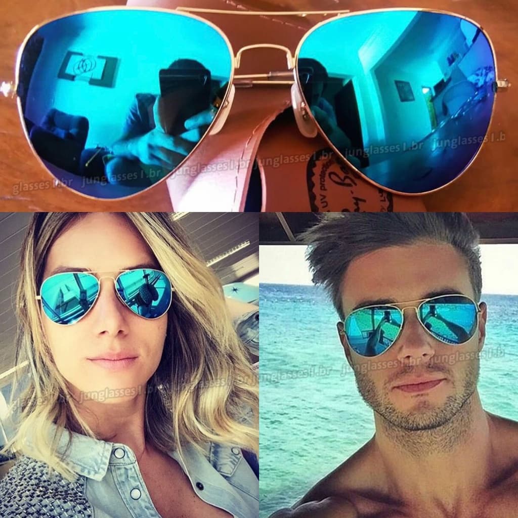 Óculos de Sol Aviador Piloto Clássico Azul Masculino Feminino Clássico Tradicional Proteção Uv400 Tendência Verão Moda Homem Mulher Unissex