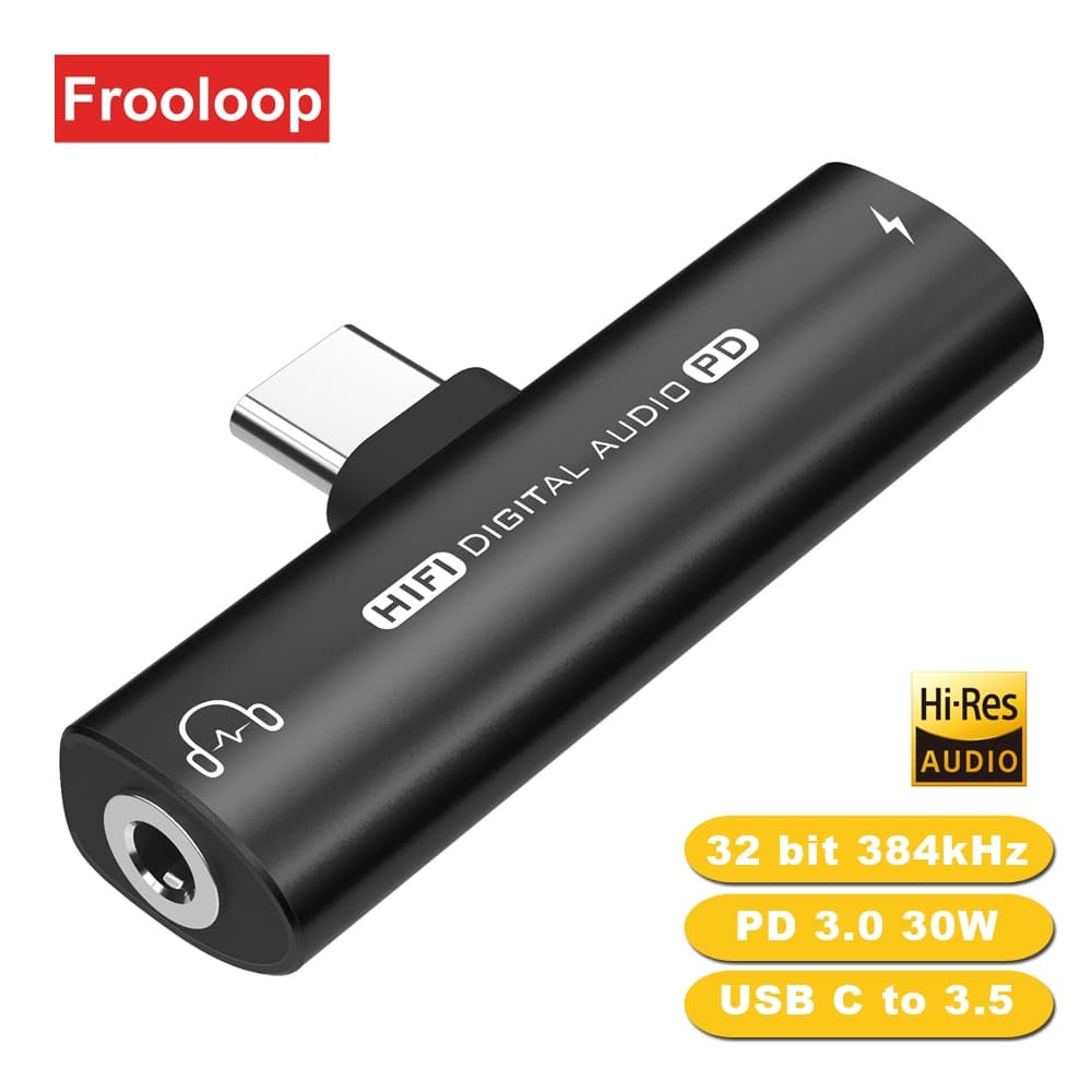 DAC 32Bit 384Khz HiRes USB C A 3.5mm Conversor De Áudio AUX PD 30W Carregamento Rápido Decodificação Digital Tipo Adaptador De Fone De Ouvido