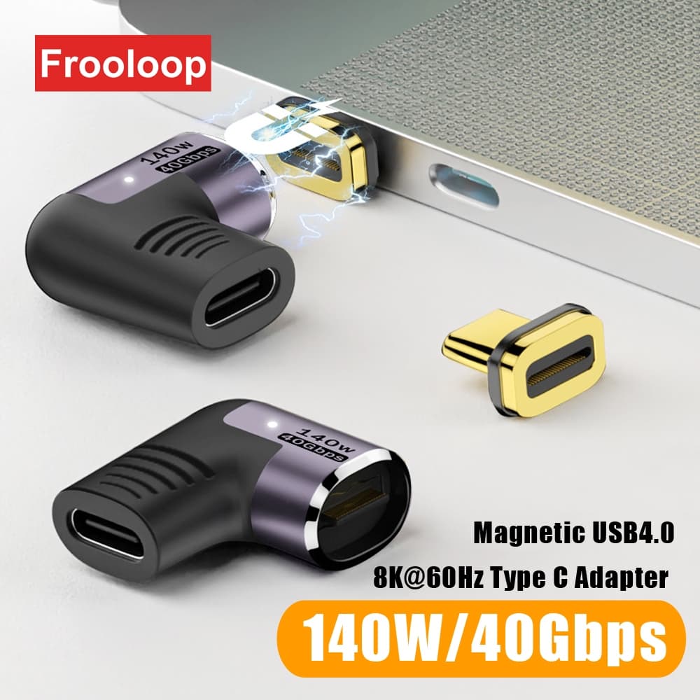 8K 40Gbps 140W Magnético USB C Conversor 4.0 OTG Adaptador PD Carregamento Rápido Tipo Macho Para Fêmea 90 Graus