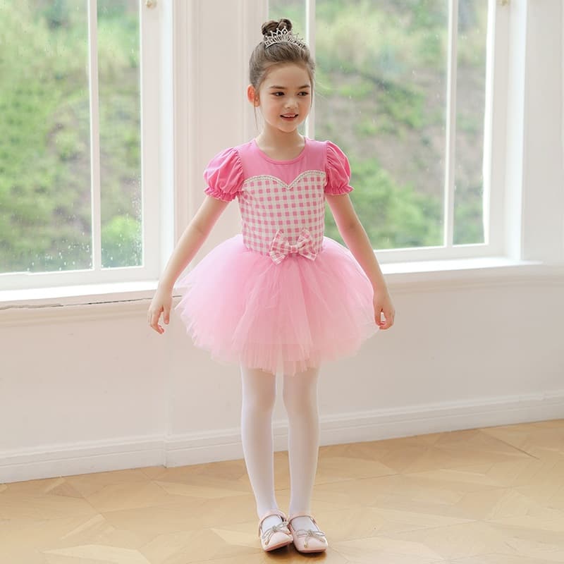 Crianças traje de balé Barbie xadrez prática dança traje desempenho traje tutu meninas saia de balé (2-8 anos)