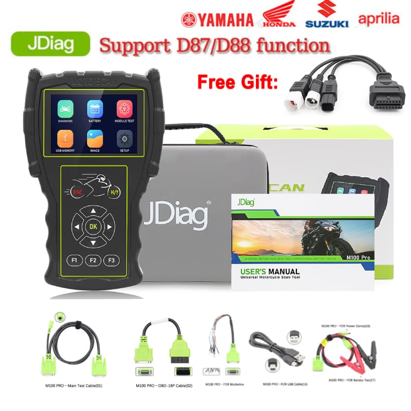 ⭐português JDiag M100 Pro Moto Scanner D87 D88 CO idle Speed Adjustment ABS Teste TPS Diagnóstico EFI Testador De Motocicletas Para Motocicleta Honda Yamaha OBD 2 OBD2 Ferramenta De